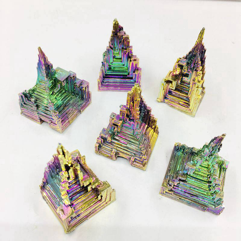 Natural Rainbow Aura Titanium Bismuth Crystal Cluster Energy Meditation Stone