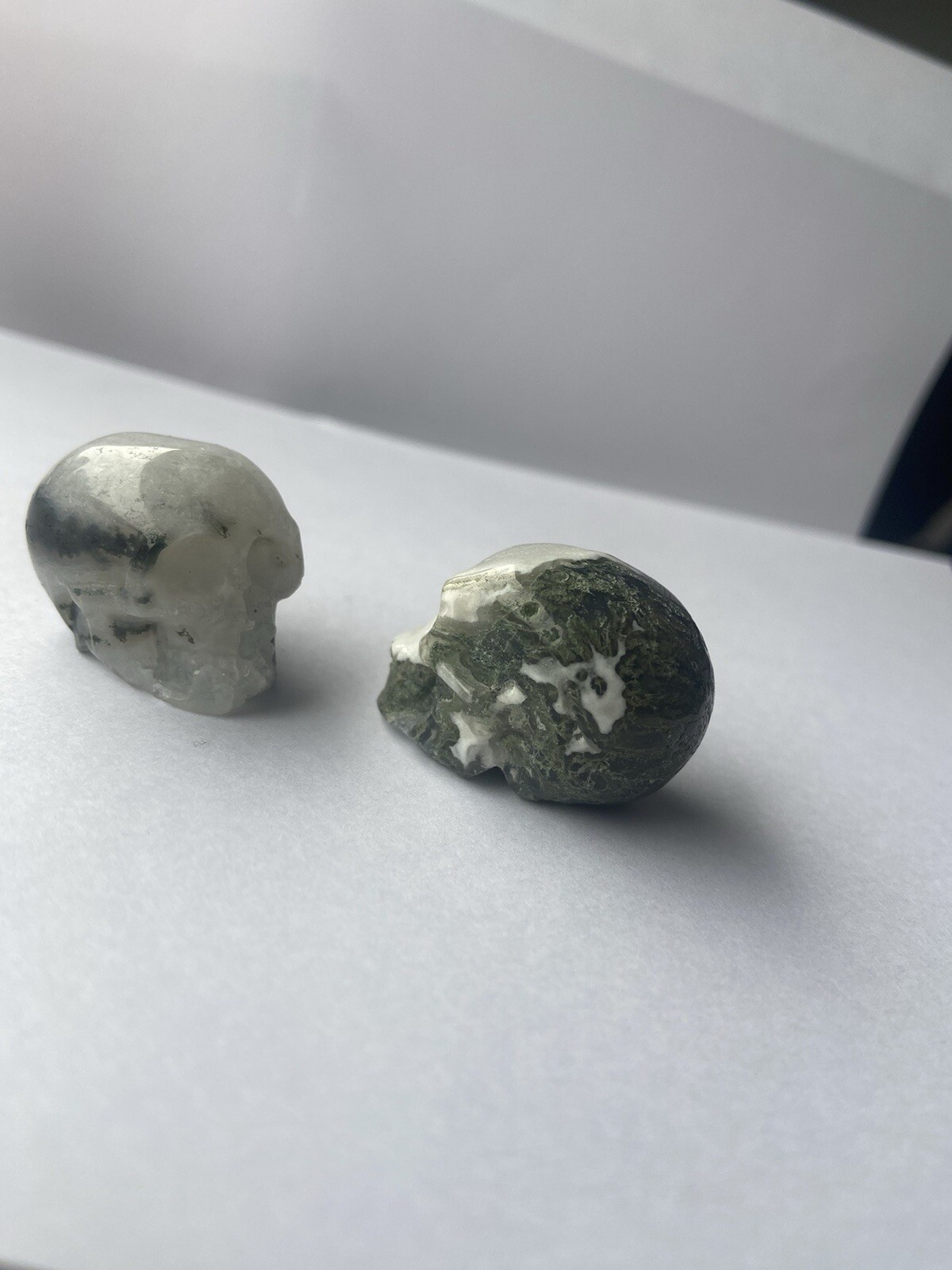 Green Moss Agate Pretty Human Skull Crystal Head Carving Sparkles See Others!