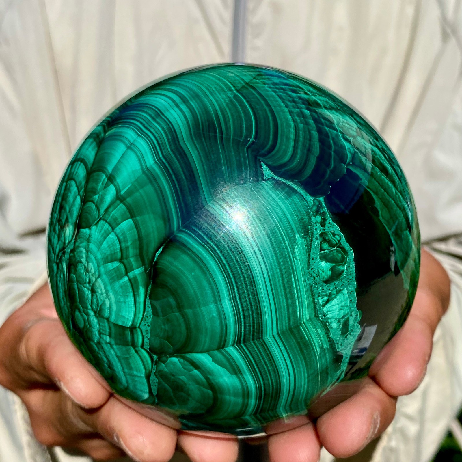 4.1LB Rare Natural Malachite quartz hand Carved sphere Crystal Healing