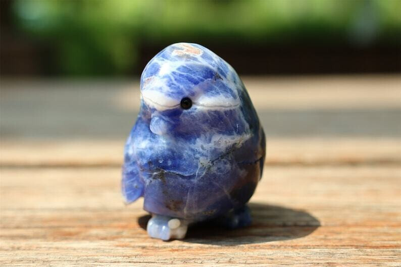 1pc Natural Sodalite Quartz Carved Bird Skull Crystal Reiki Decor Gift 2.4”
