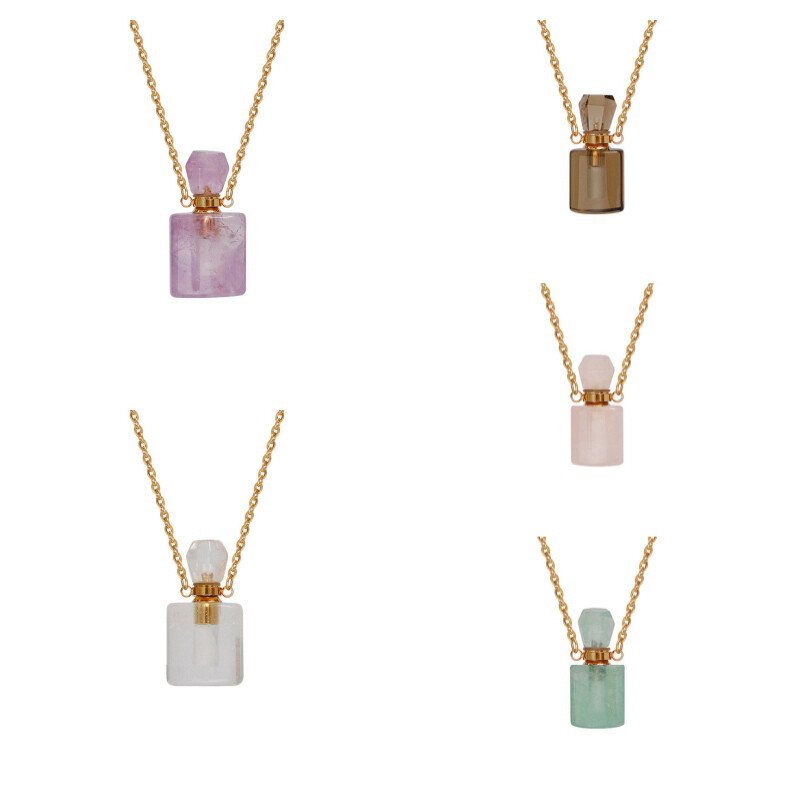 Natural Quartz Gemstone Perfume Bottles Pendant Chakra Healing Crystal Necklace