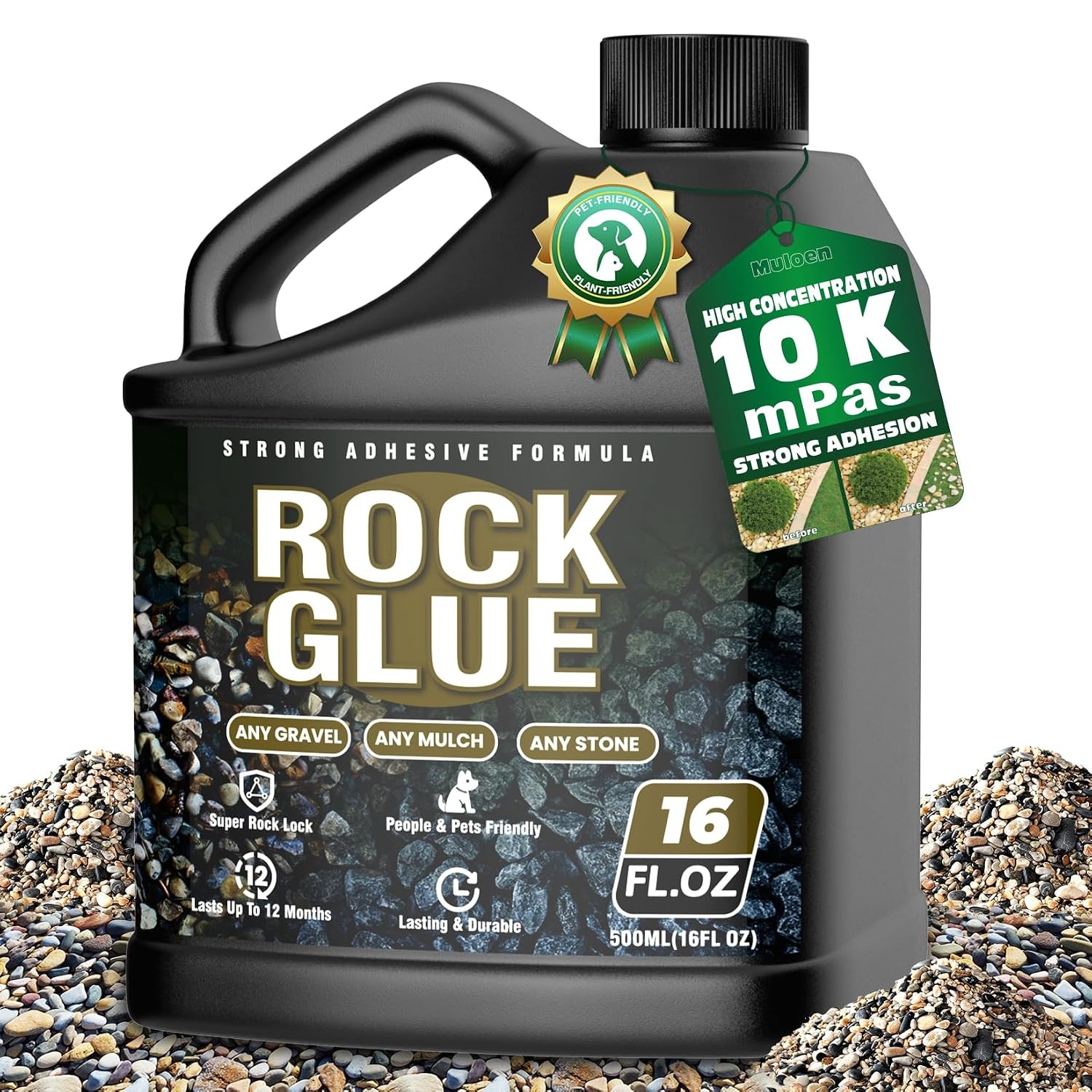 Rock Glue, Mulch Glue 16OZ- Fast-Drying Adhesive for Landscaping Rocks, Small