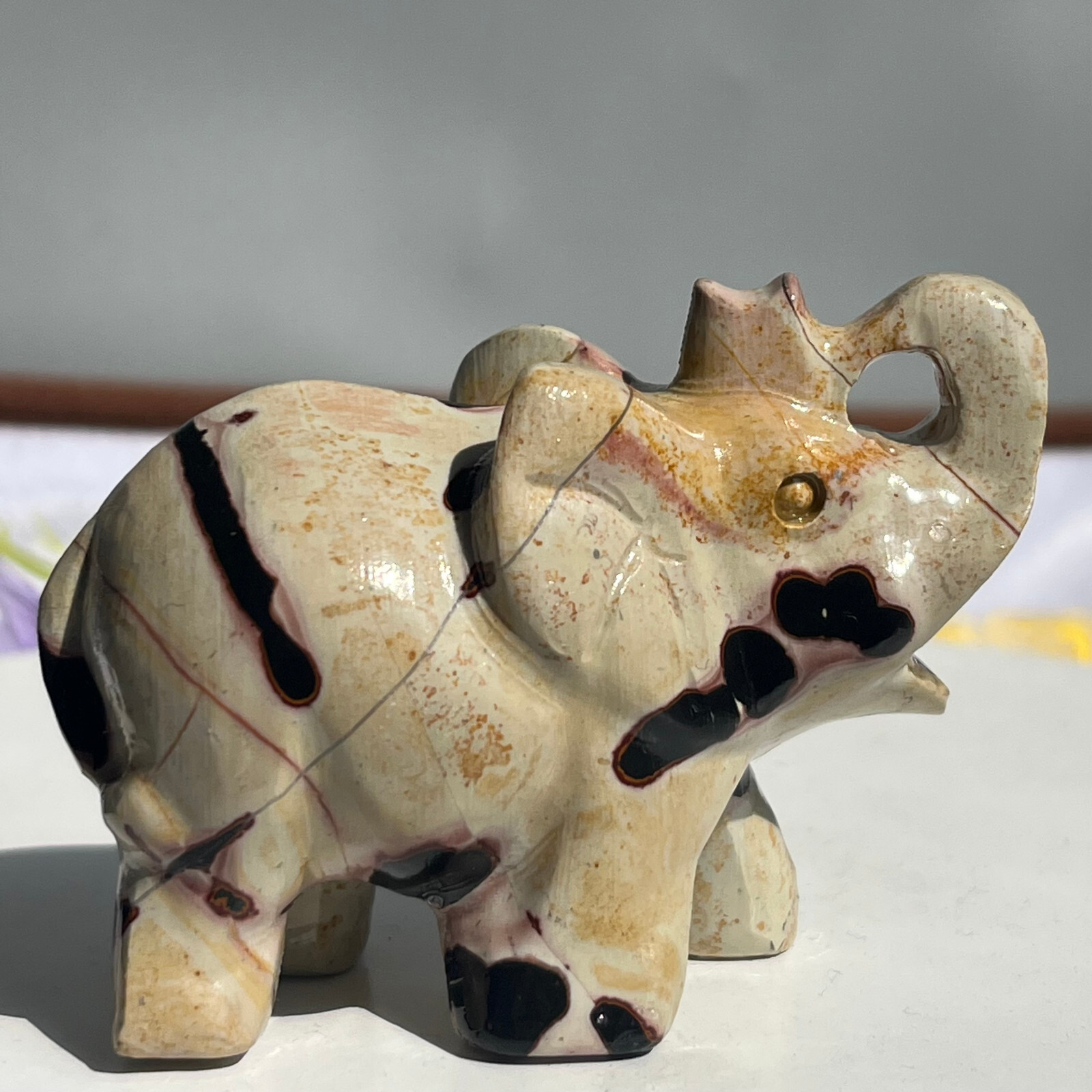 Natural Traditional Chinese painting of Elephant Carved Quartz Crystal Healing
