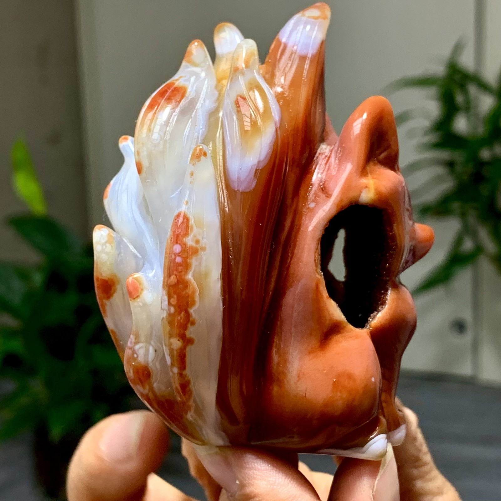 177GNatural Red Orange Sardonyx Carving nine-tailed fox agate Madagascar mineral