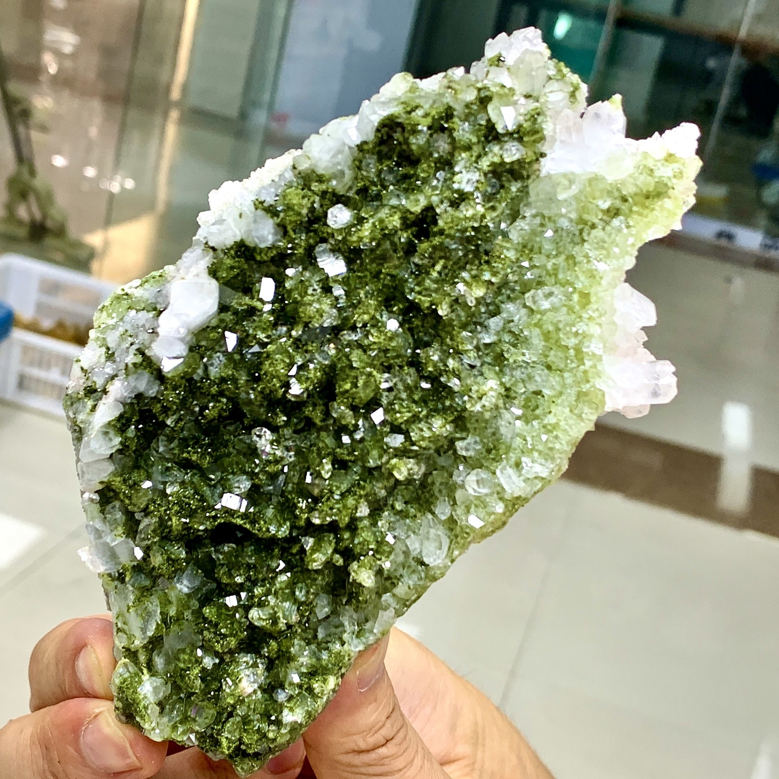 449G Natural green top-notch epidote quartz crystal minerals /Türkiye