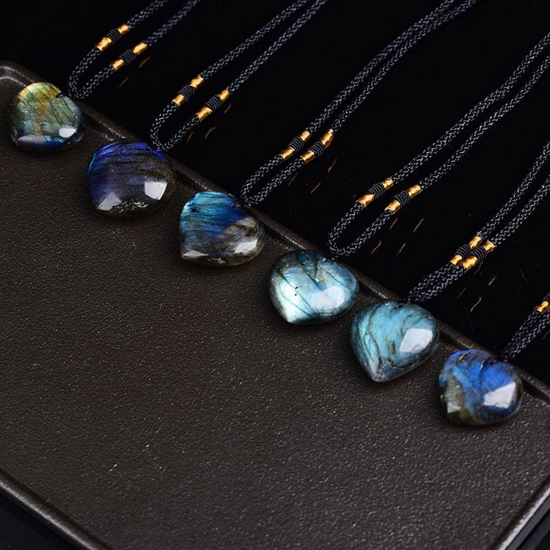 Natural Labradorite Heart Shaped Pendant Chakra Quartz Crystal Necklace Reiki US