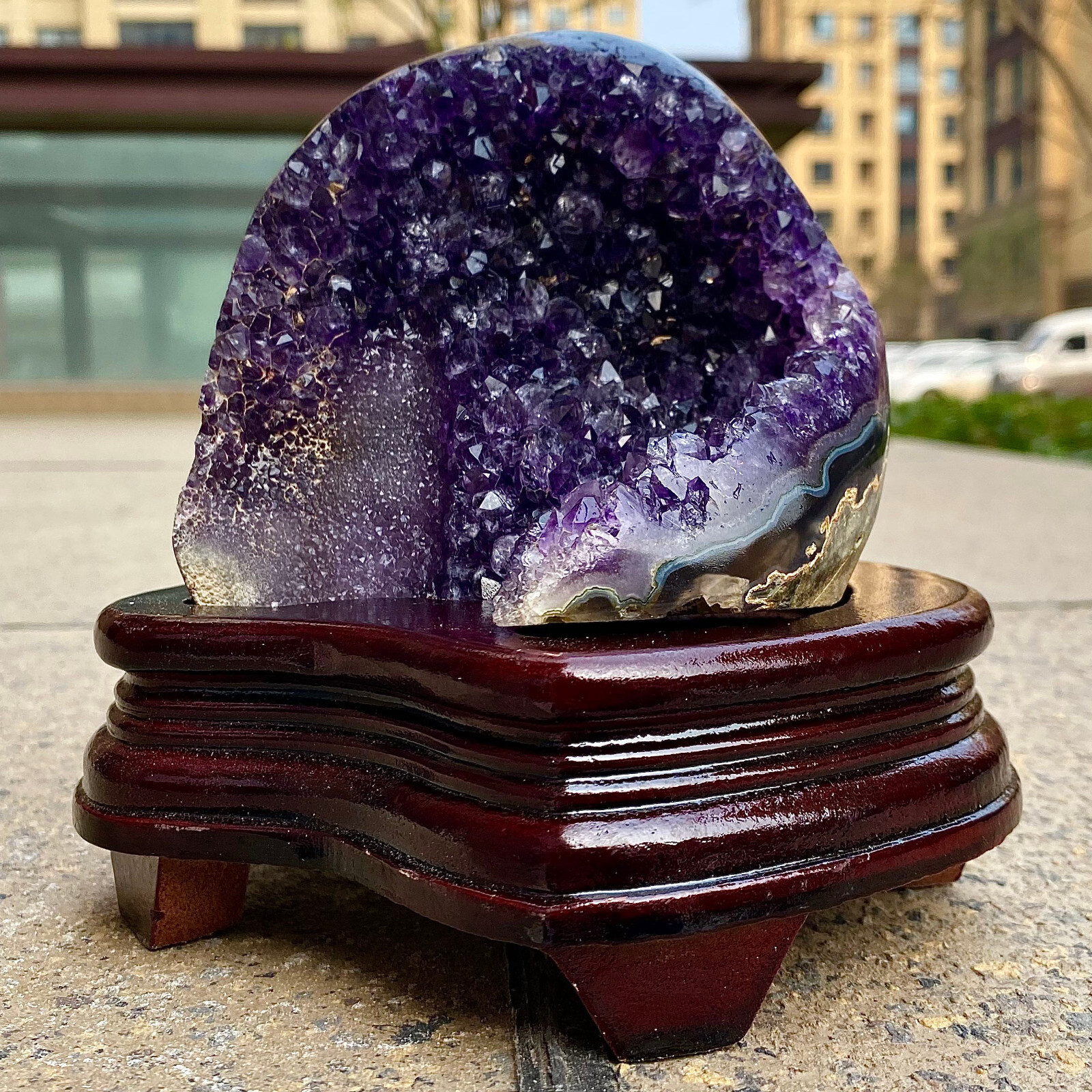2.24LB Natural Uruguayan Amethyst Quartz Cave Geode Crystal Healing+base