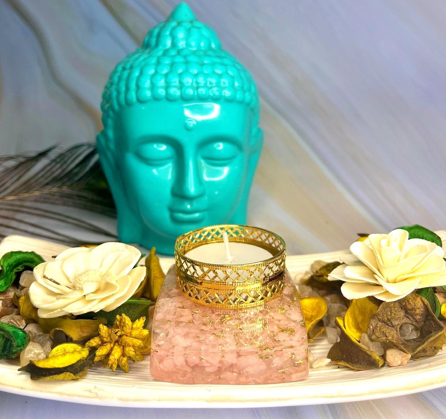 Rose Quartz Orgonite 2.5 Inches Tea Light Holder For Home office Decor Gift