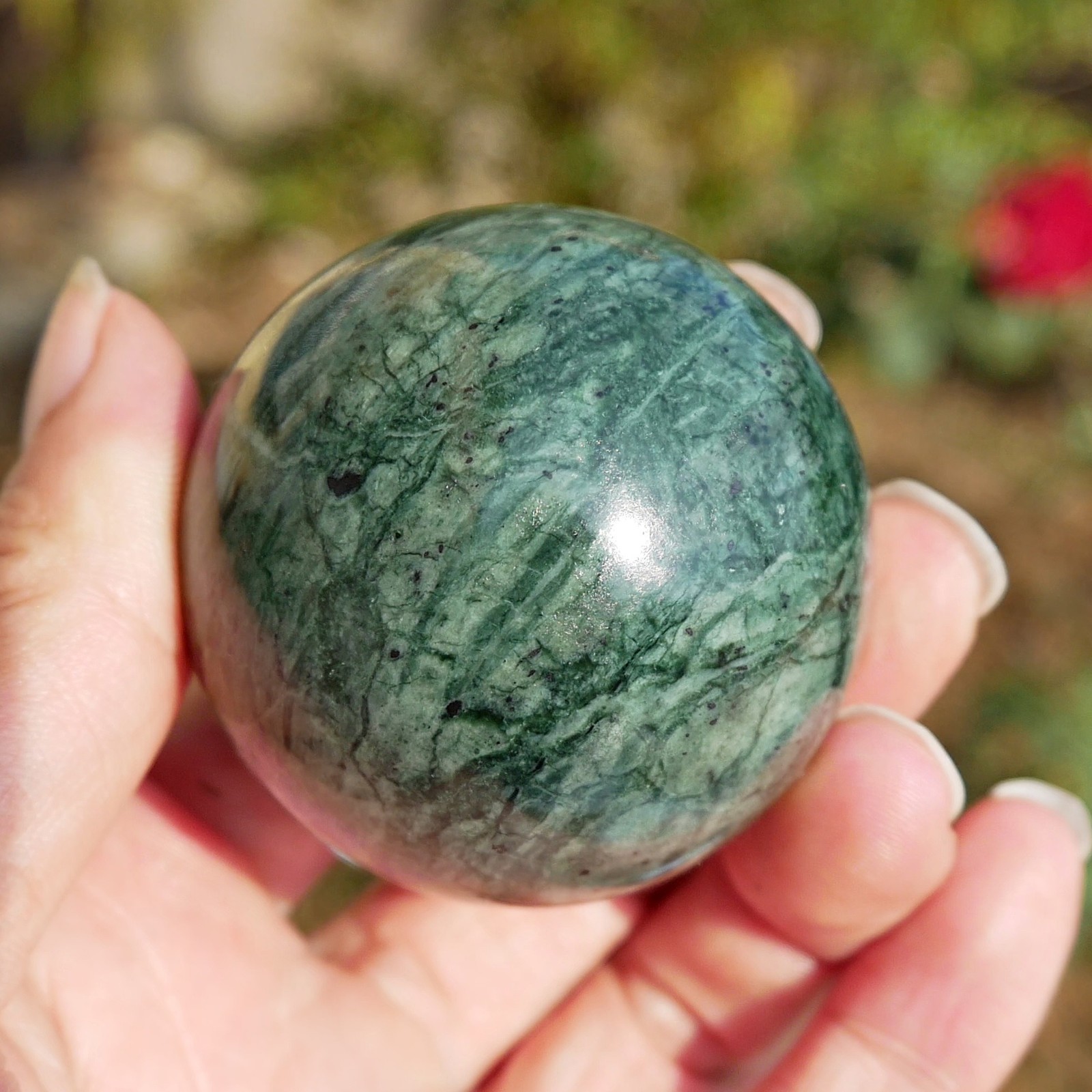 2“Green Jade Ball Crystal Sphere Natural Stone Healing Luck Abundance Meditation