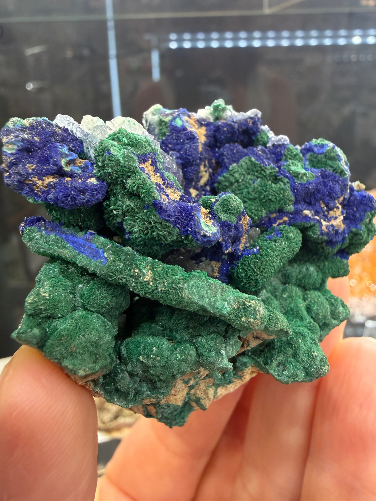 Azurite, Malachite ps Selenite, Calcite- Apex Mine, Washington County, Utah, USA