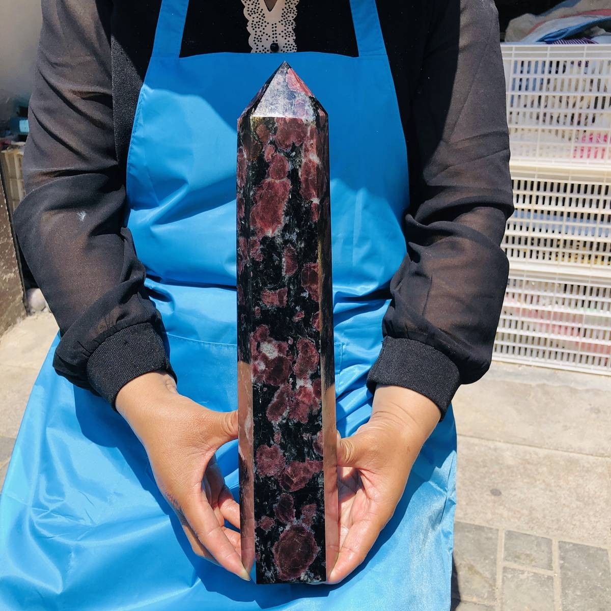 6.77LB Natural garnet crystal obelisk quartz crystal energy column Reiki healing