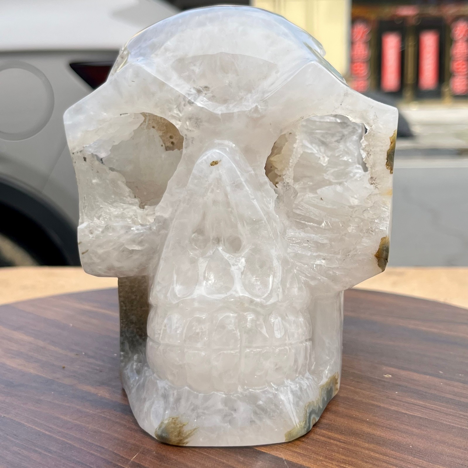 Agate Stone Carved Human Skull Model Geology Mineral Specimen Display 6.5 lb