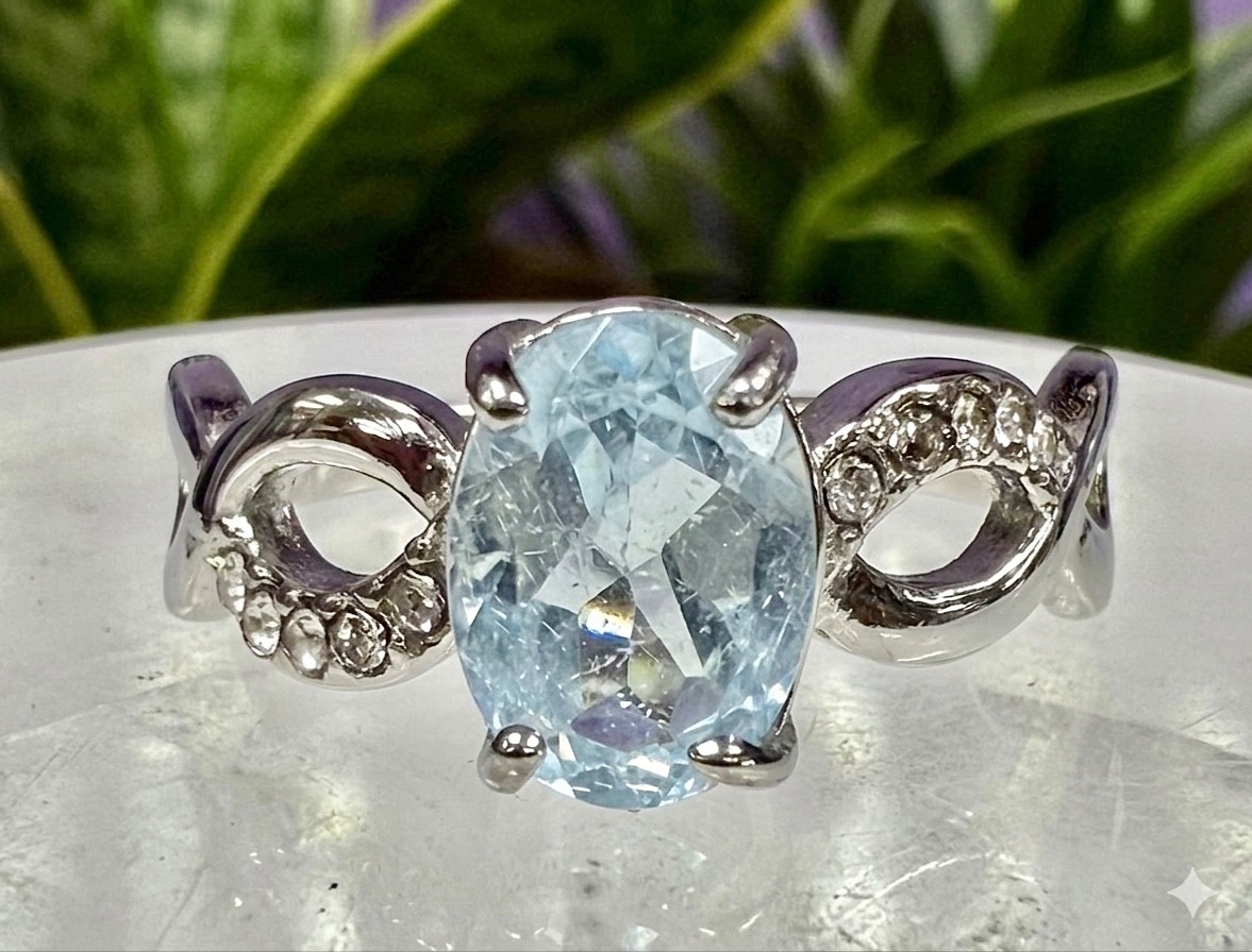 Wholesale 7 Pcs Natural Blue Topaz Stainless Steel(316) Rings Crystal 7x9mm