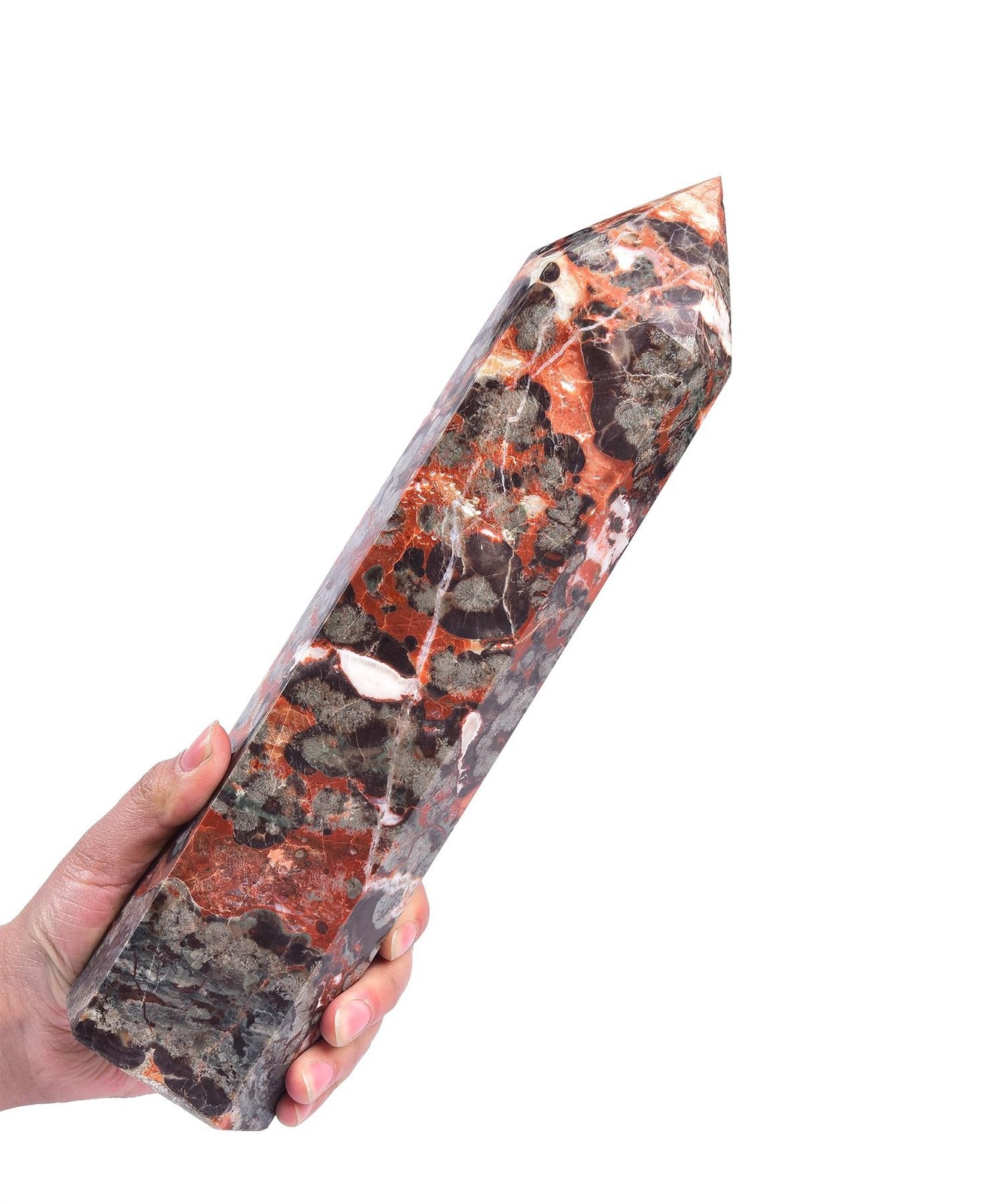 AMOYSTONE Handcrafted Money Agate Obelisk 4-4.5LB – Irregular Texture Crystal
