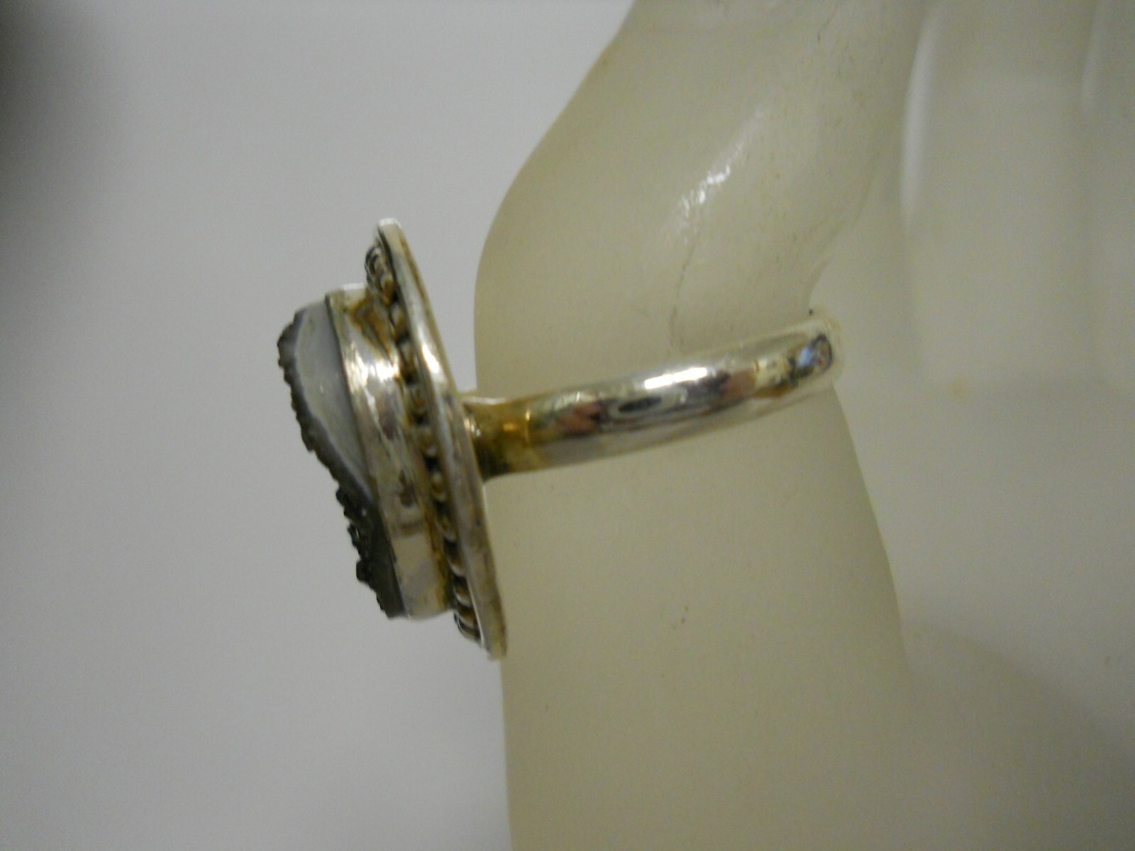 Sterling Silver Gray 16.5mm Druzy Ring Crystal Size 8 Gemstone Jewelry #750