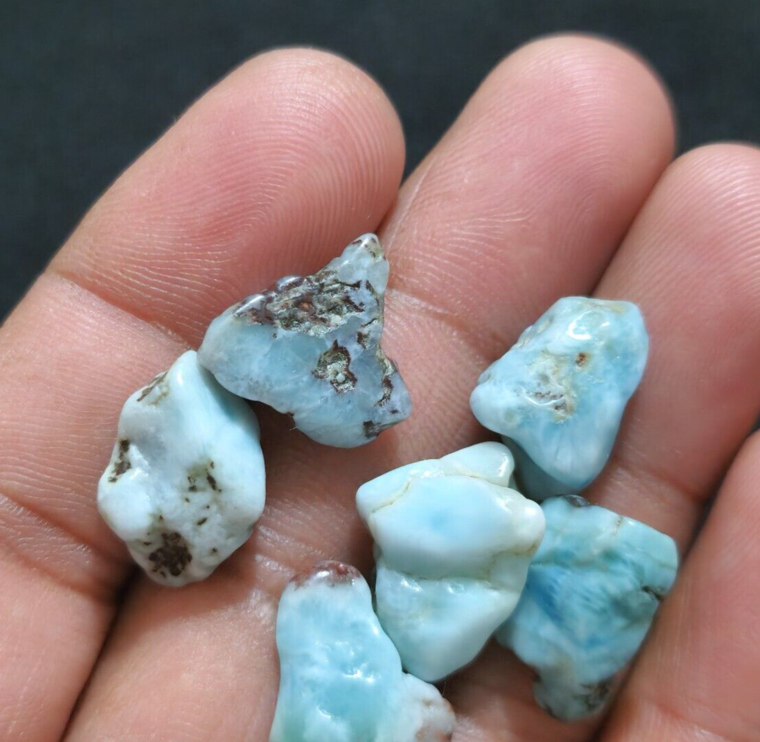 High Quality Larimar Raw 6 Pcs Lot Size 16-18 MM Larimar Rough Loose Gemstone
