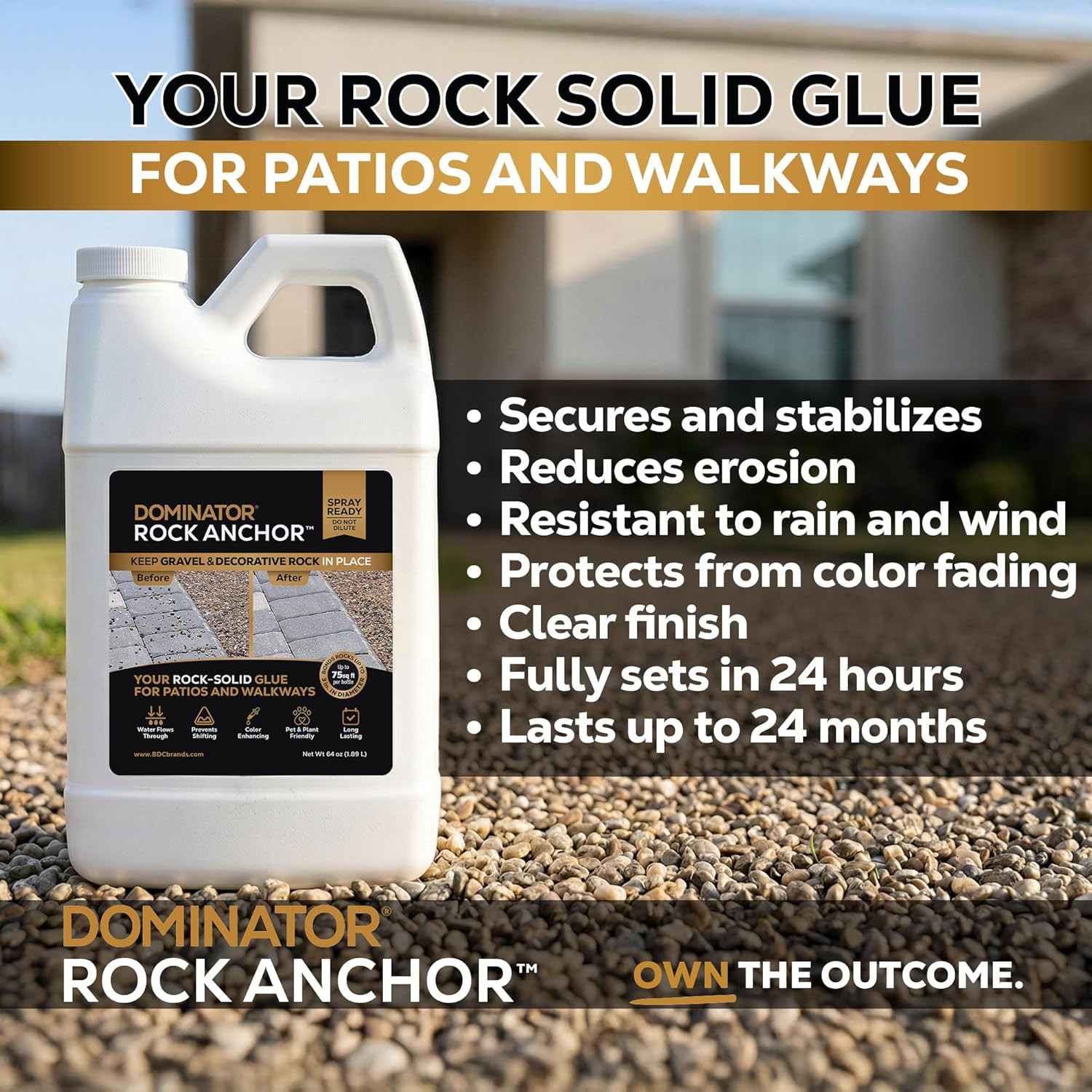Dominator Rock Anchor 64oz – Rock Glue for Landscaping Gravel & Stone, Ready to