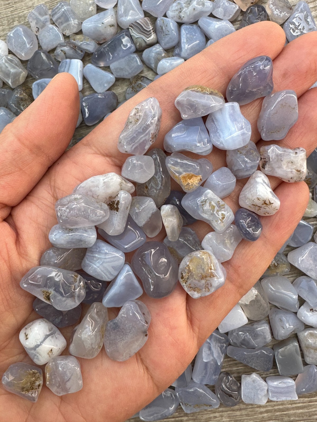Grade A++ Blue Chalcedony Semi Tumbled Gemstone Chips 8-18mm, Wholesale Bulk Lot