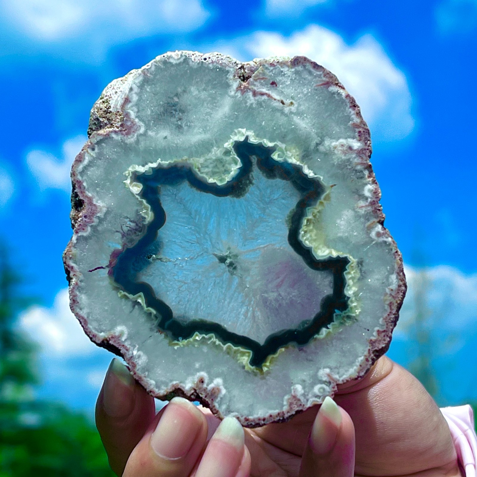 159G Natural Colorful Lace Agate Geode Slice Extra Large Gem From Argentina