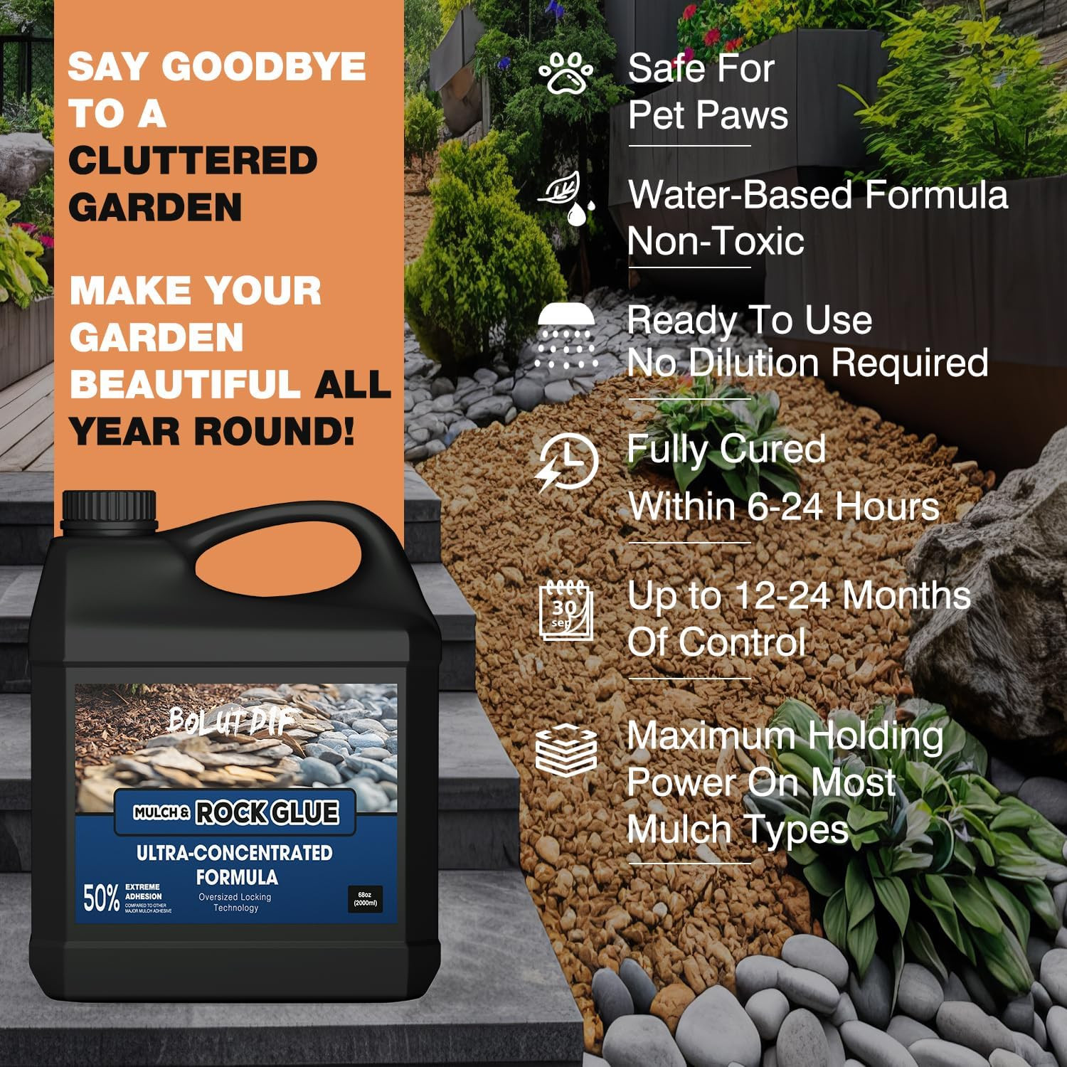 68 OZ Mulch Glue for Landscaping, Rock Glue for Landscaping and Stabilizing Mulc
