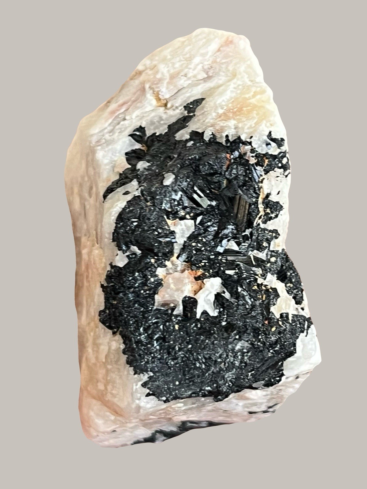 Black Tourmaline And Quartz Specimen.Crystals Gemstones Rocks Minerals