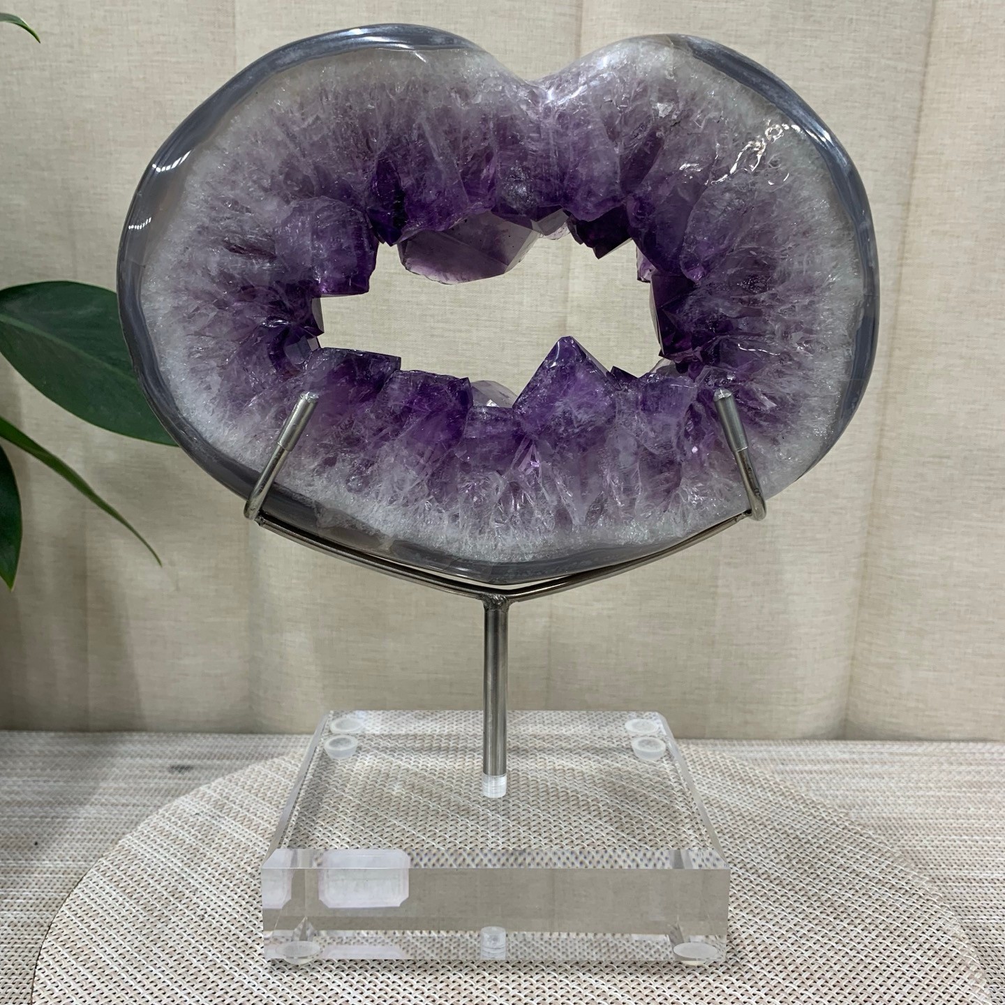 5LB Purple Amethyst Agate Heart Carving Natural Crystal Ornament Home Gif+base