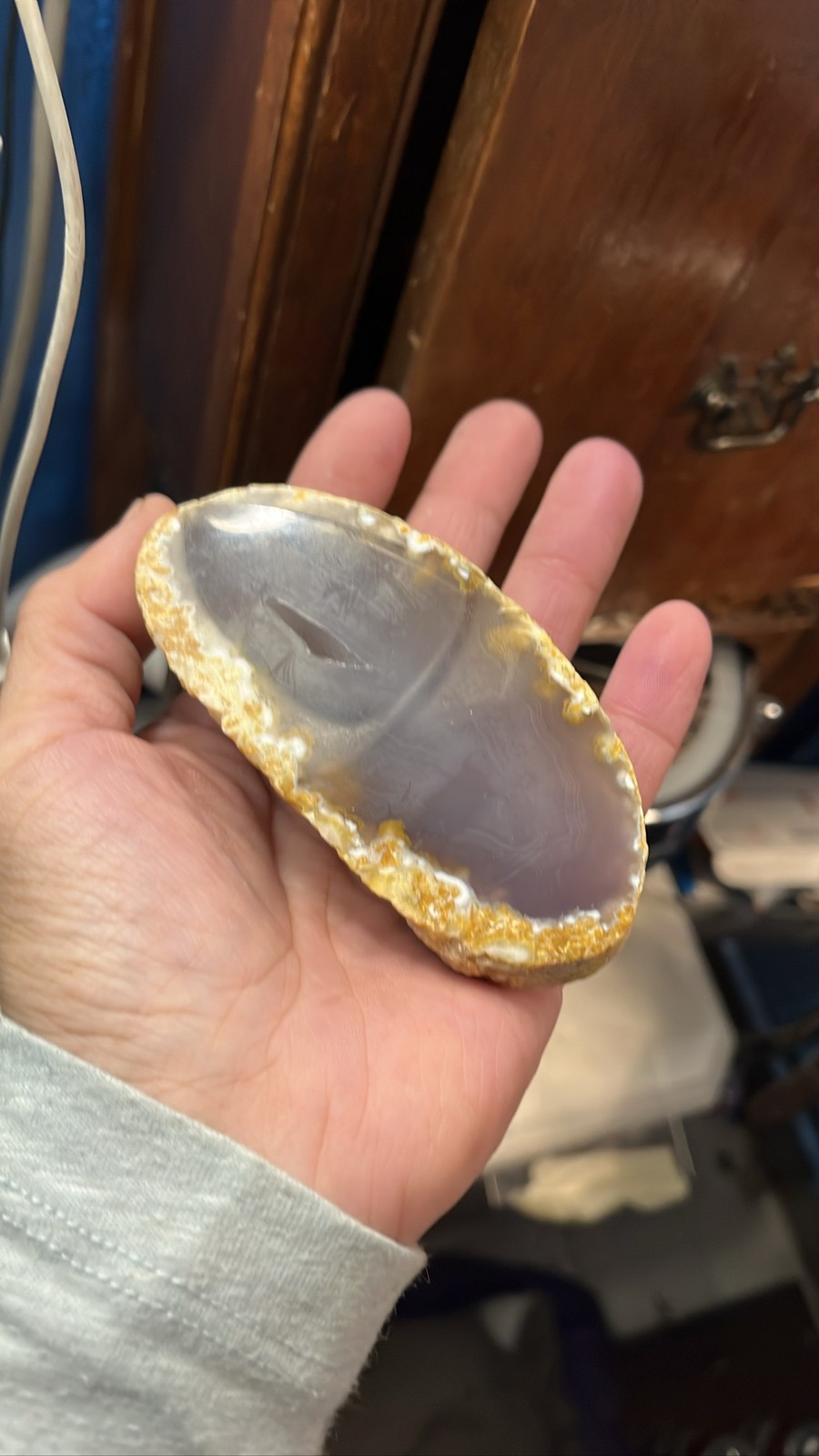 Warring States Purple Agate Geode Quartz Crystal Slice Healing