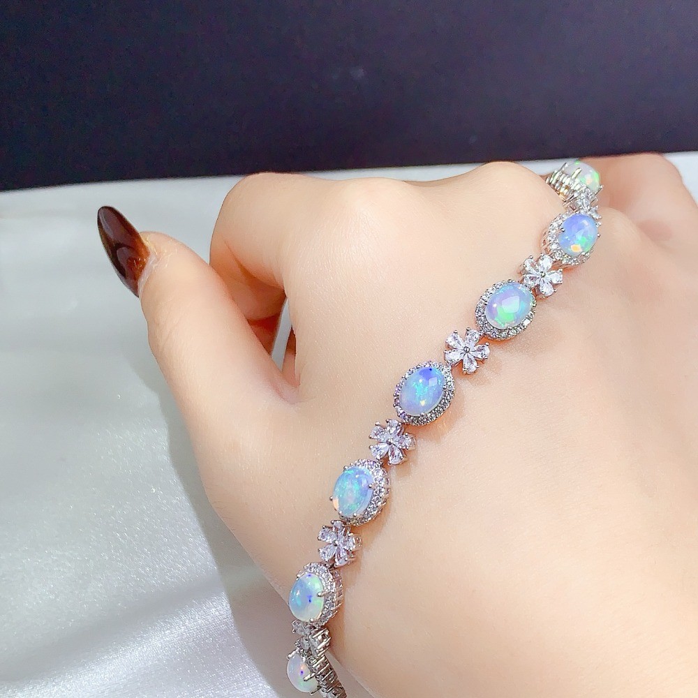 Natura oval opal bracelet Gemstone jewelry S925 Silver Plated 18K Gold Gift
