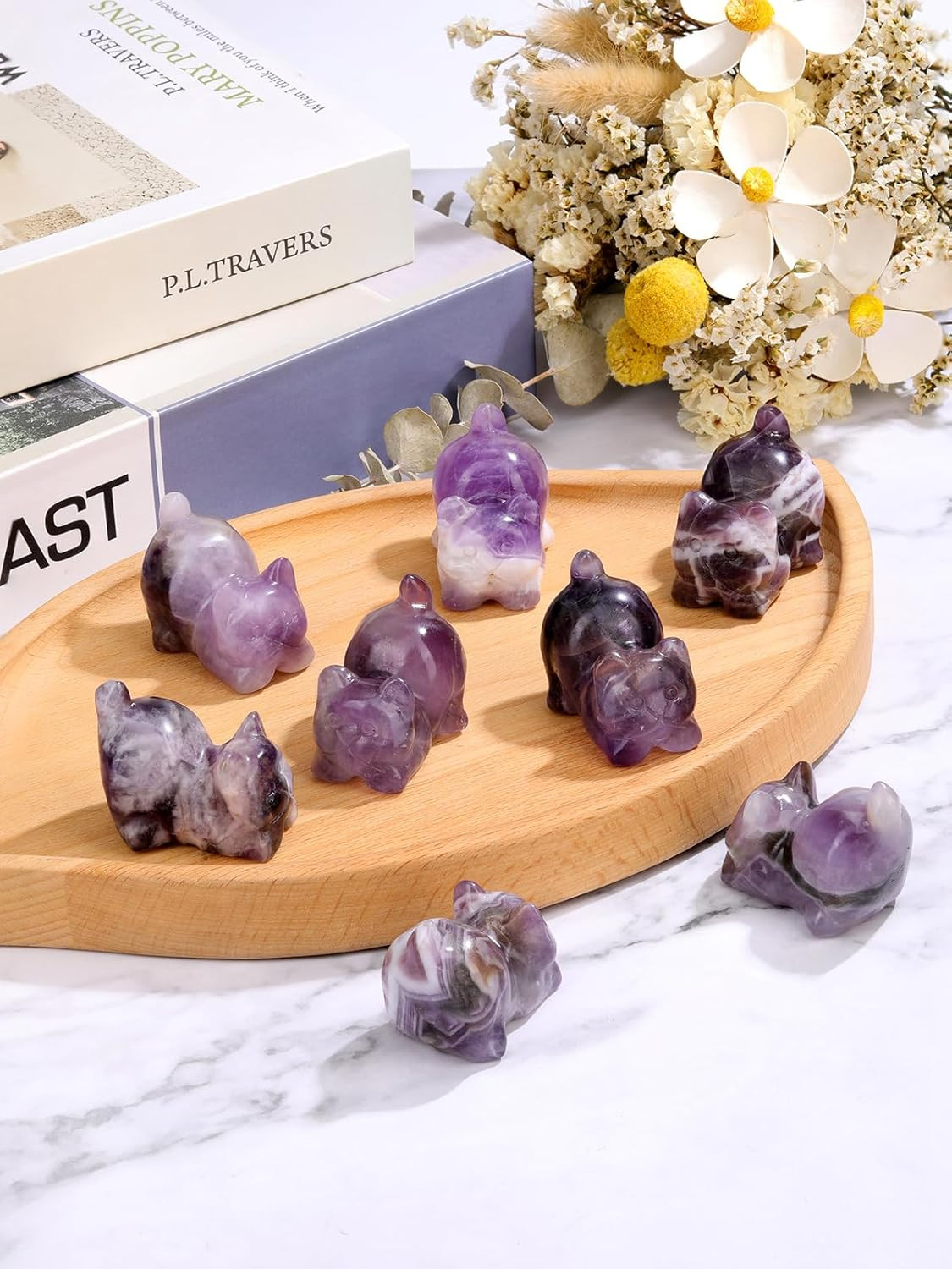 Amethyst Crystal Cat Figurine Carved Healing Crystals Gemstones Cat Animal Statu