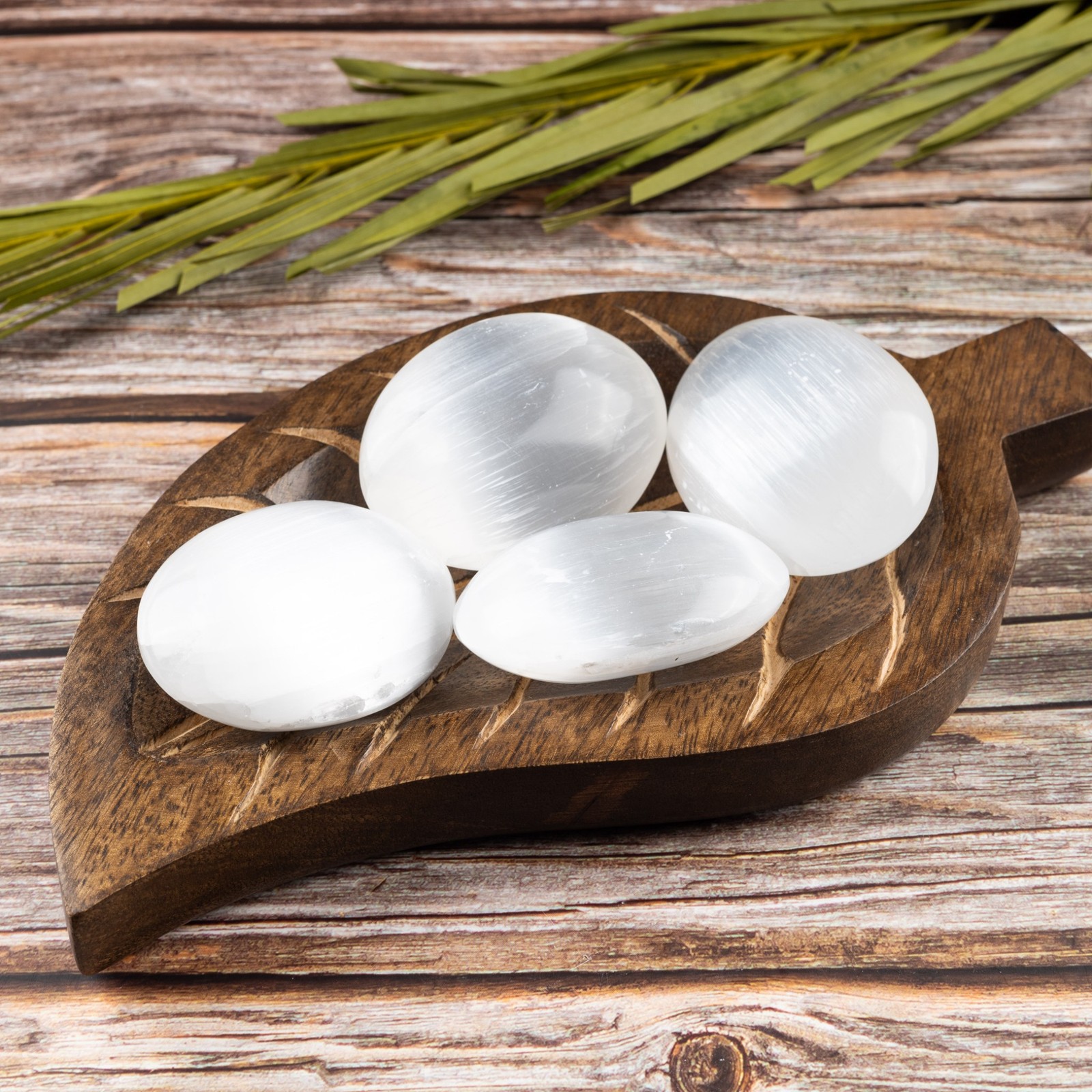 Polished Selenite Crystal Palm Stone, Worry Stones, Fidget Stone, 2 pc Set