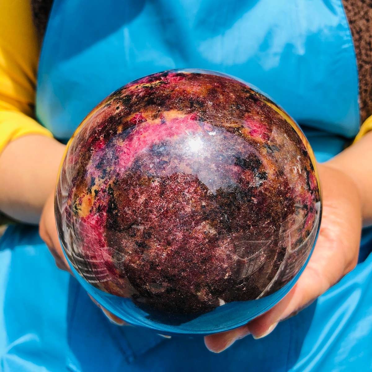 5.12 LB Natural Rhodonite Crystal Sphere Pink Black Healing Gem Stone 4779