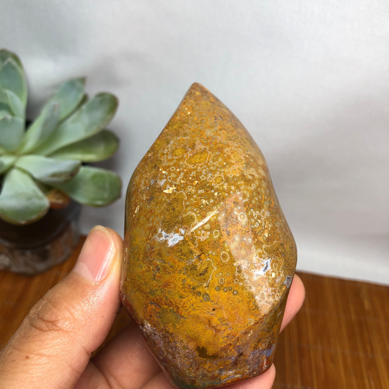 Natural Ocean Jasper torch Hand carve polish/rough Crystal free standing A7184
