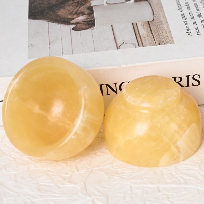 NEW! 2pc 50Mm Natural Yellow Calcite Water Bowl Polished Crystal Decor Girl Gift