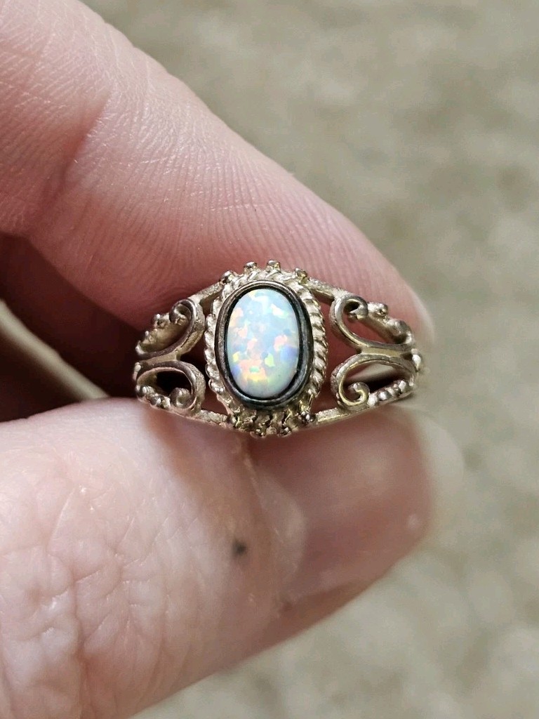 Sterling Silver Lab Created Opal Ring, Size 4.5, Crystals & Stones Mineral