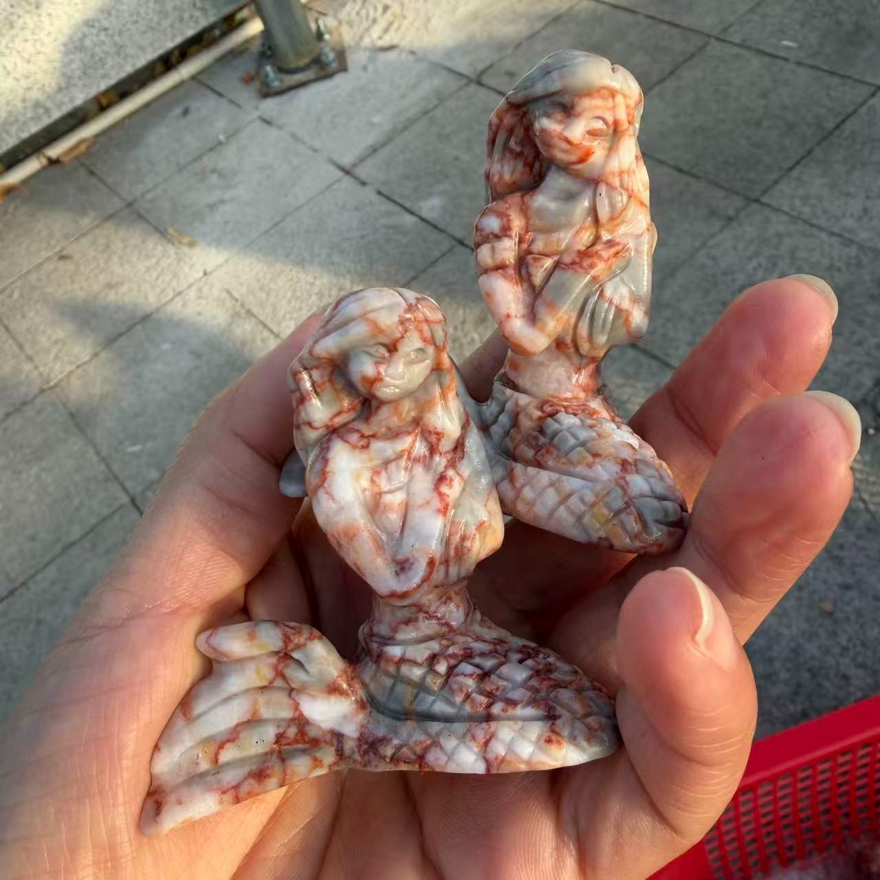 1pc Natural Red Network Quartz Carved Mermaid Skull Crystal Reiki Healing Gift