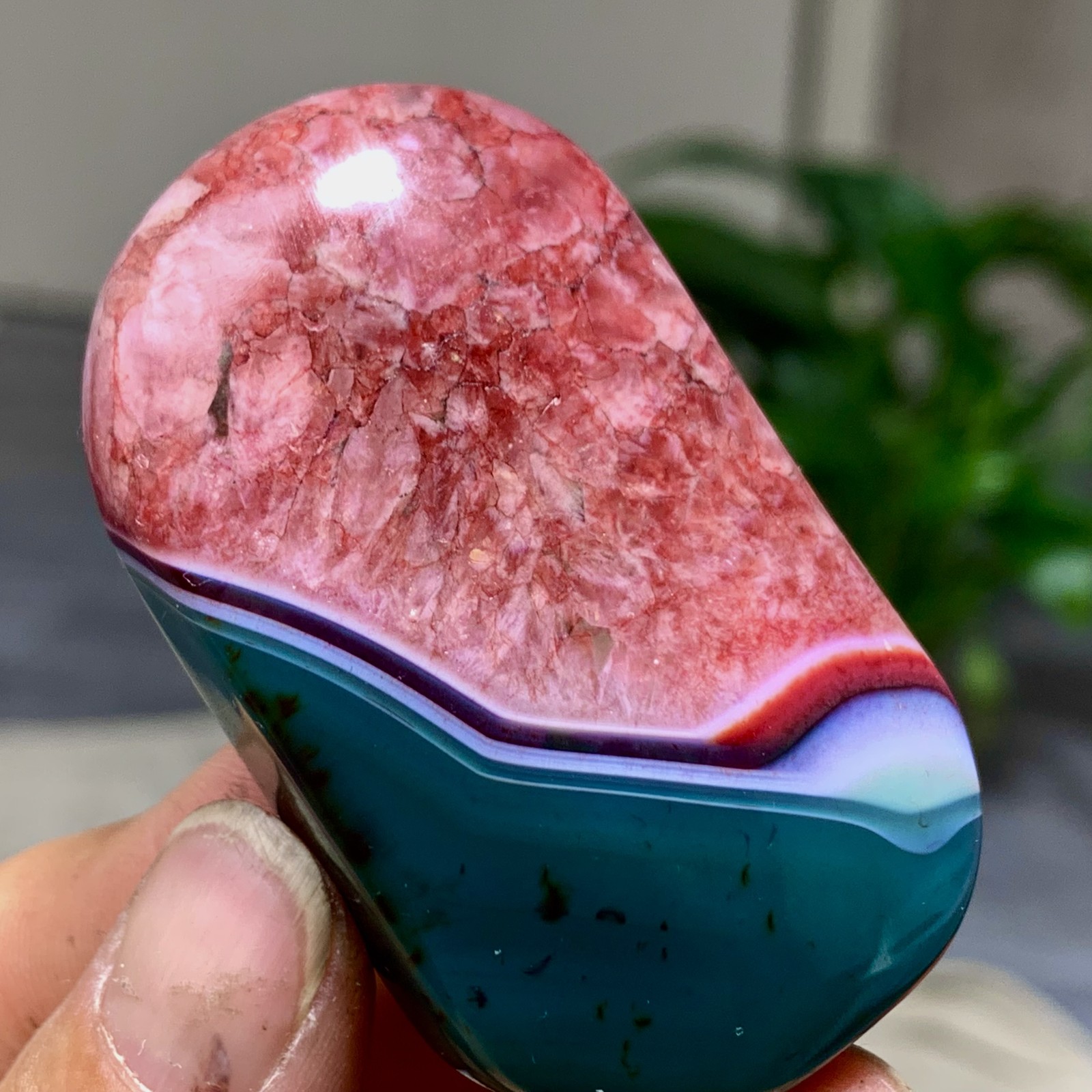 84G Natural colorful agate stripe Crystal mineral oval-shaped form