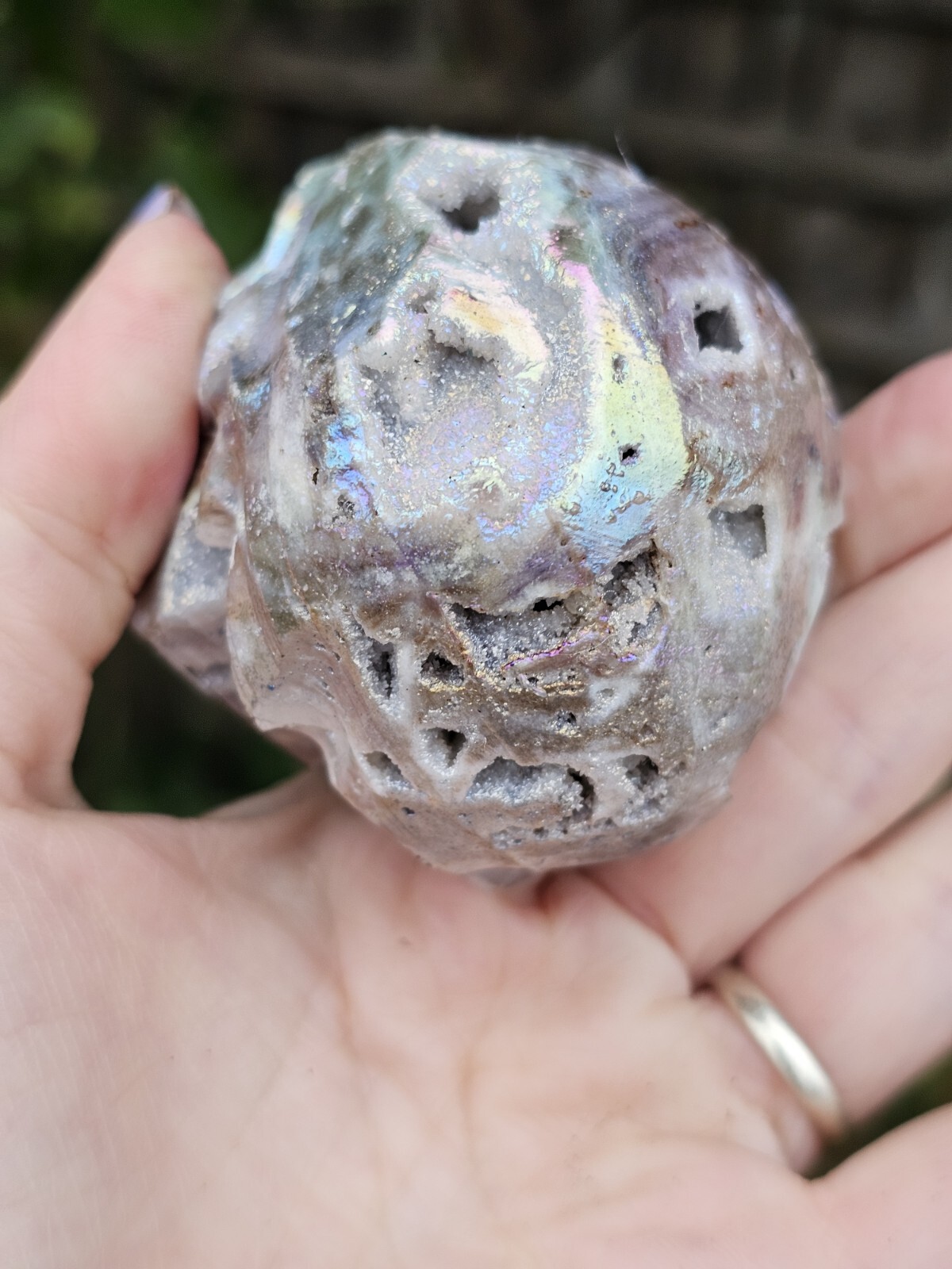 *SALE* Druzy Titanium Rainbow Aura sphalerite crystal Skull Angel Aura