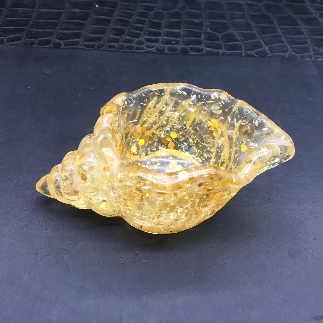 Natural Citrine Quartz Crystal Resin Conch Bowl Healing Decoration Reiki 1Pc