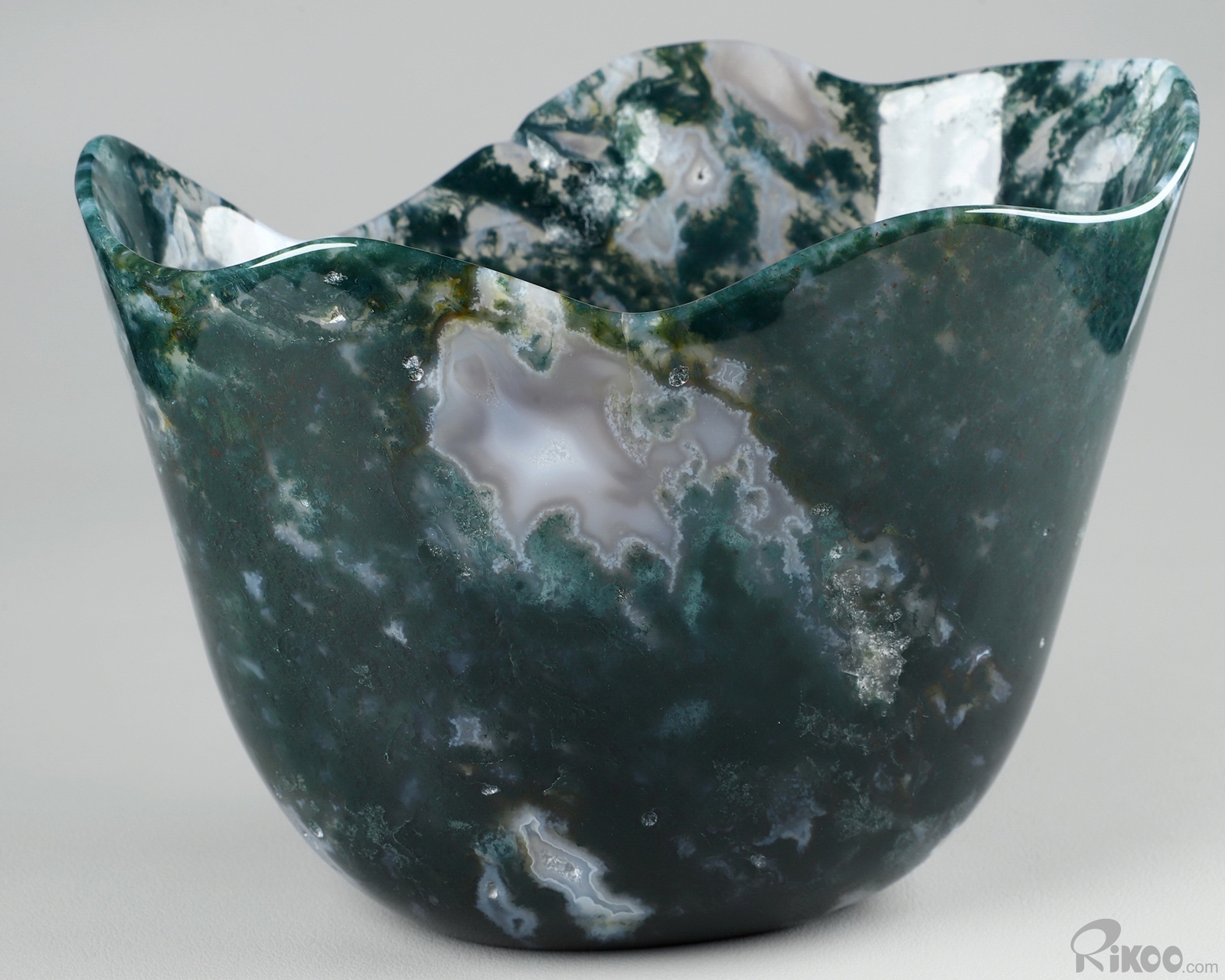 Amazing Giant 7.0″ Green Moss Agate Carved Crystal Pot Sculpture