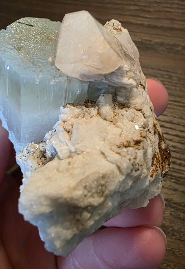 Aquamarine with Morganite Zoning, Feldspar, Muscovite