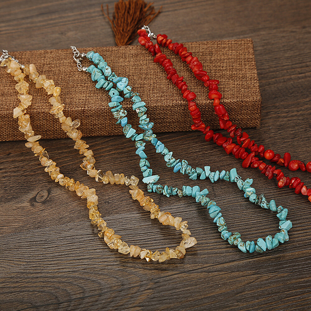Long 20 Inch Natural Crystal Quartz Chips Gemstone Beads Strand Necklace