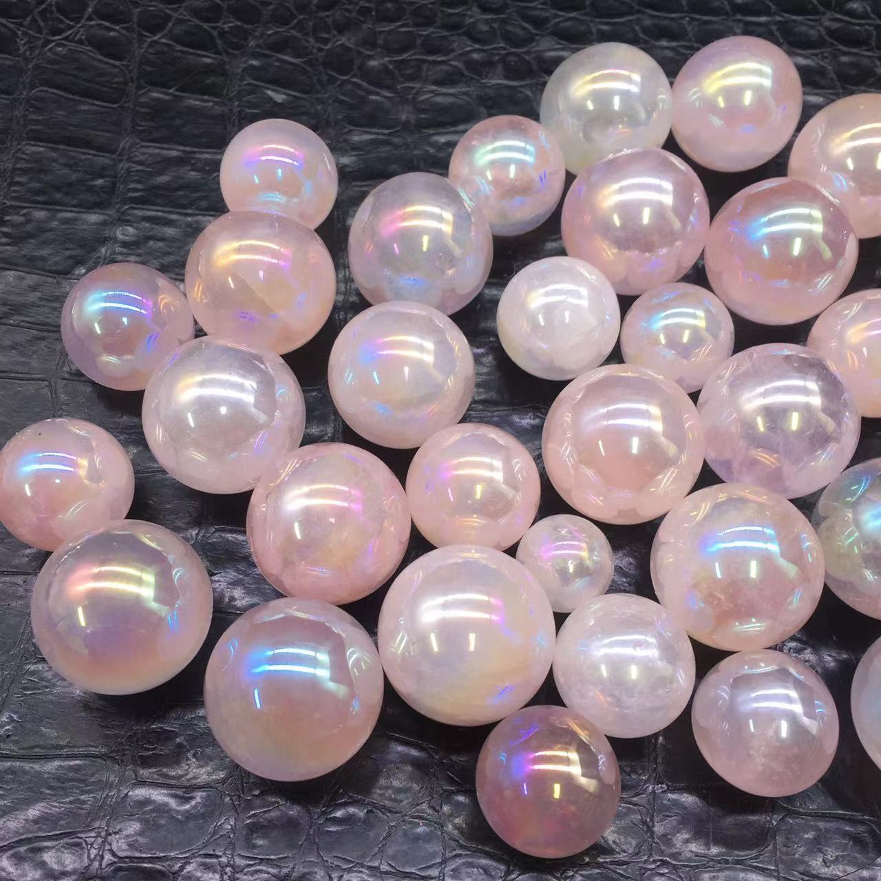 Rainbow Angel Aura Pink Quartz Crystal Beads Sphere Ball Healing Decoration 100g