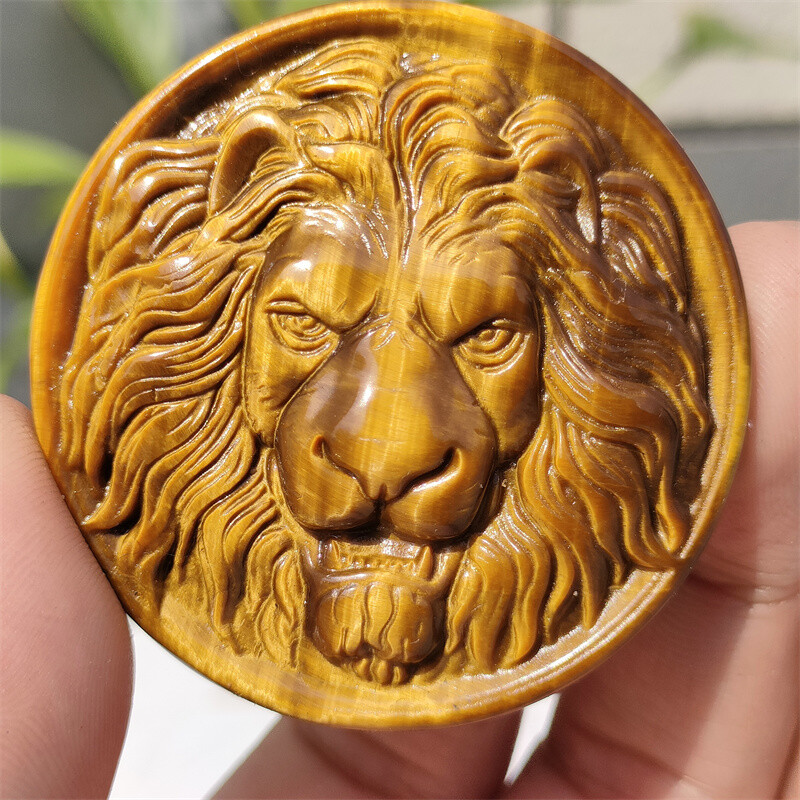 TOP!!! 2″ Natural Tiger’s eye Carved lion Face Quartz Crystal Skull Gift 1pc