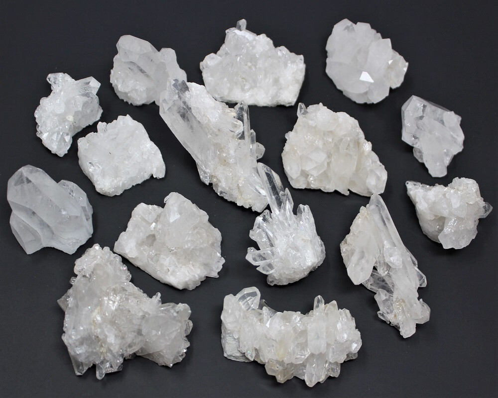 Natural Clear Quartz & Smoky Quartz Crystal Clusters 8-12 Piece Box Lot