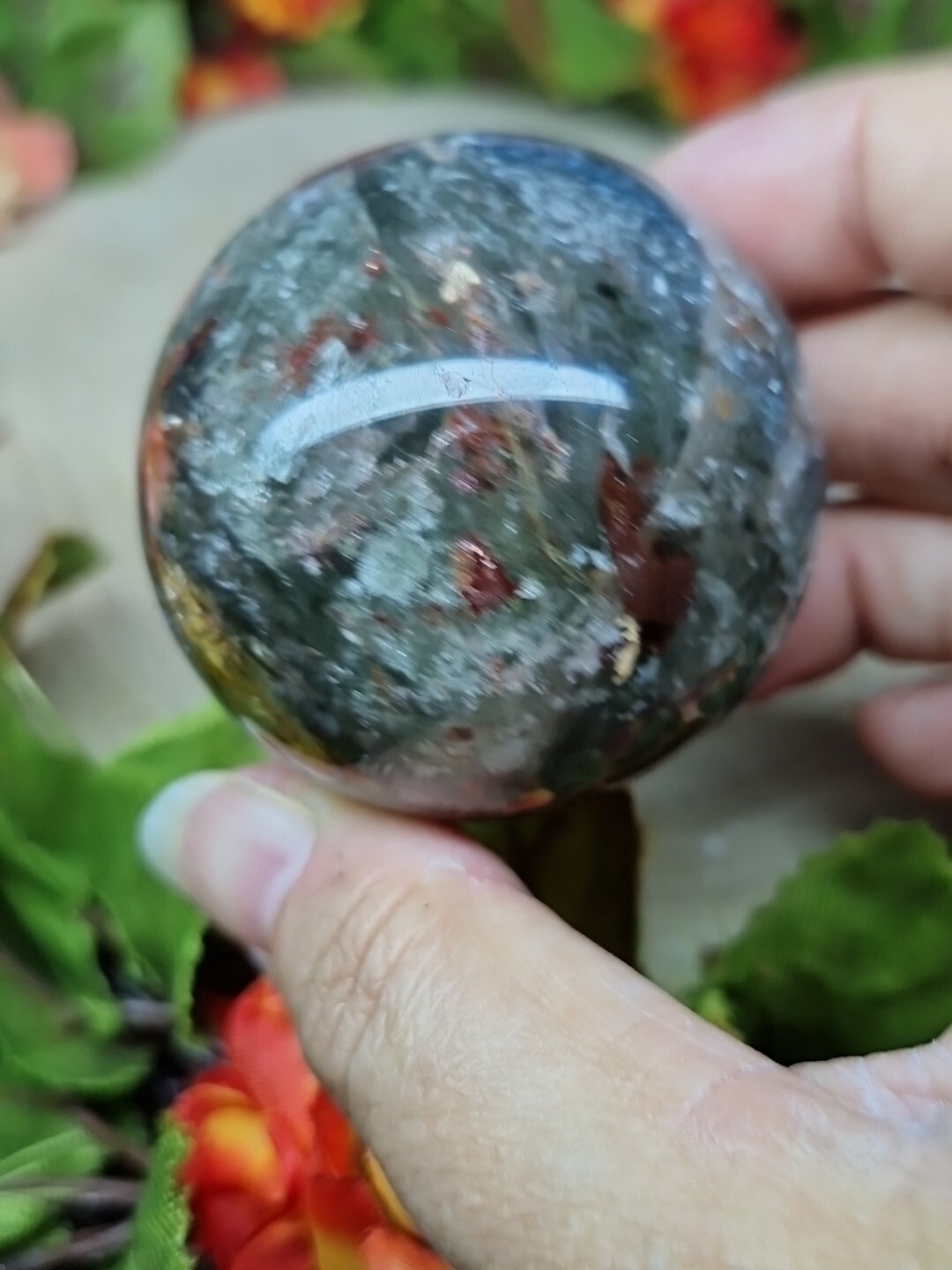 Beautiful Garden Quartz Crystal Sphere 5cm 176g & Handmade Wing Holder