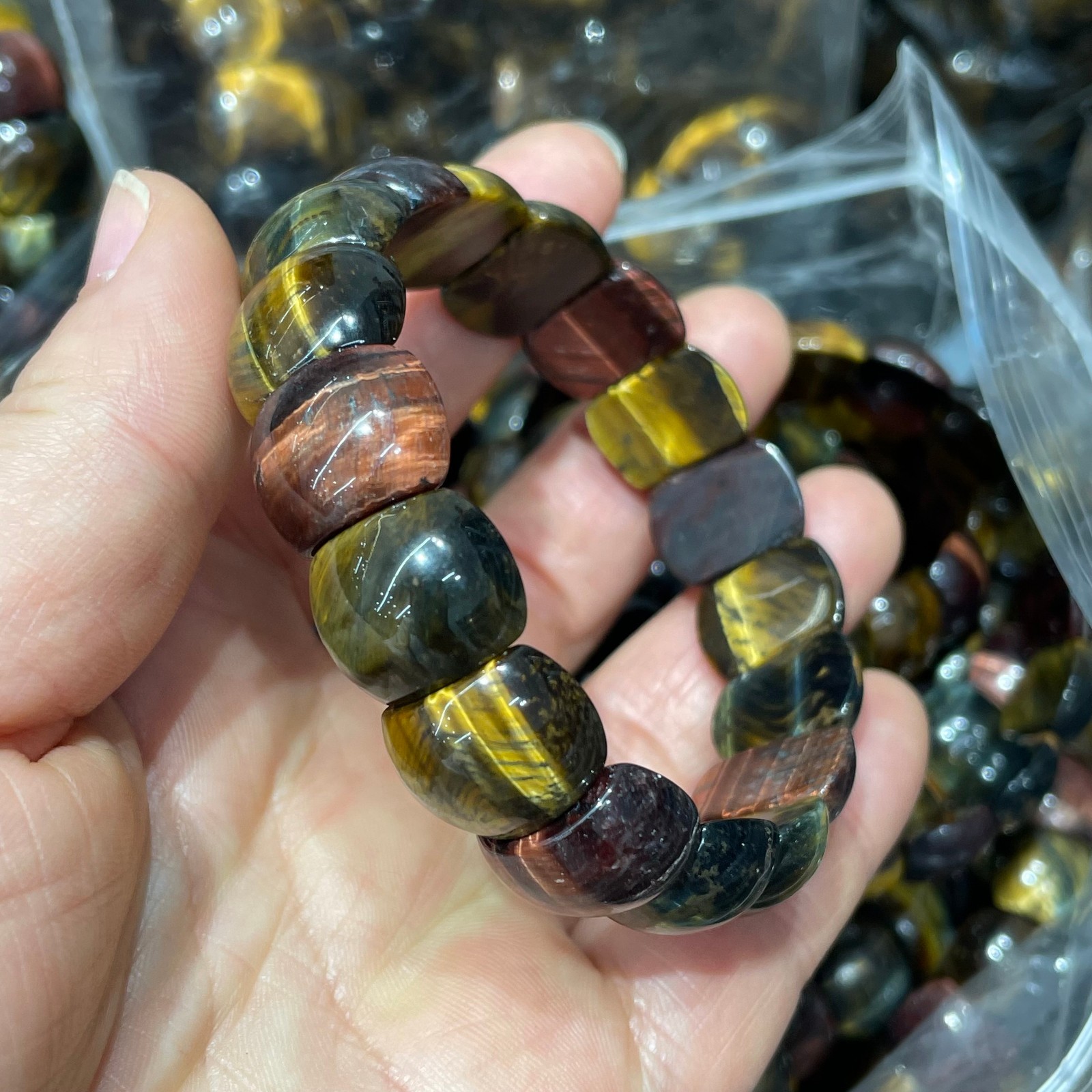 1pcs Natural Tiger Eye Stone Elastic Rope Bracelet #20