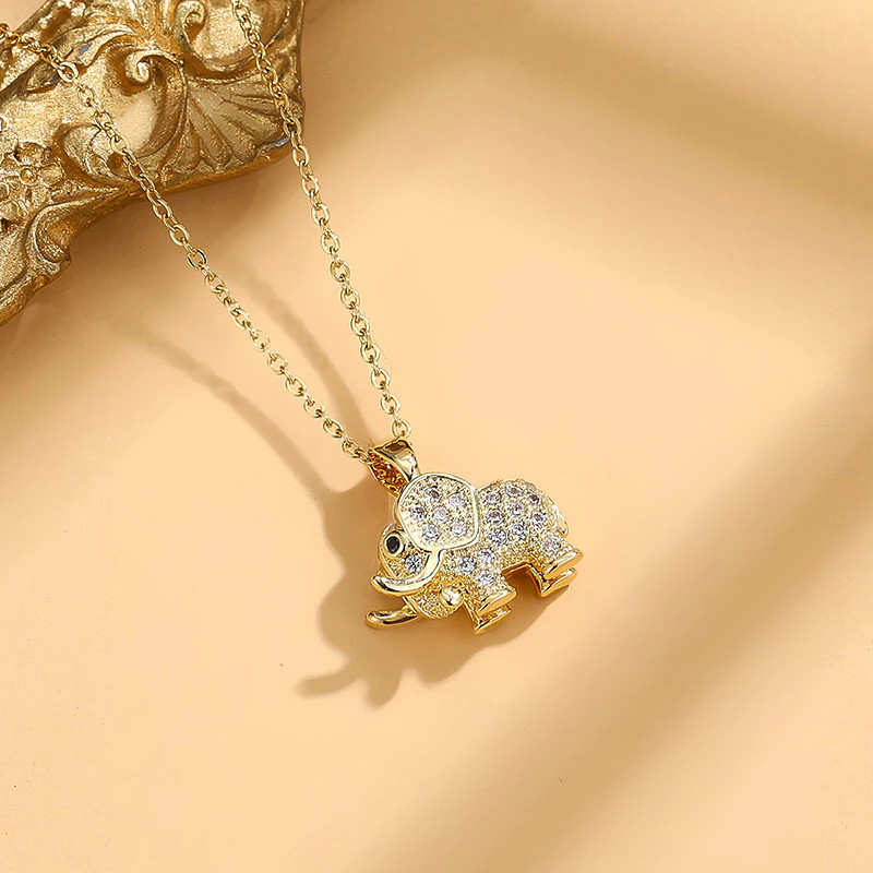 Women’s Fashion Jewelry Cubic Zircon Gold Elephant Pendant Necklace Gift 1PC