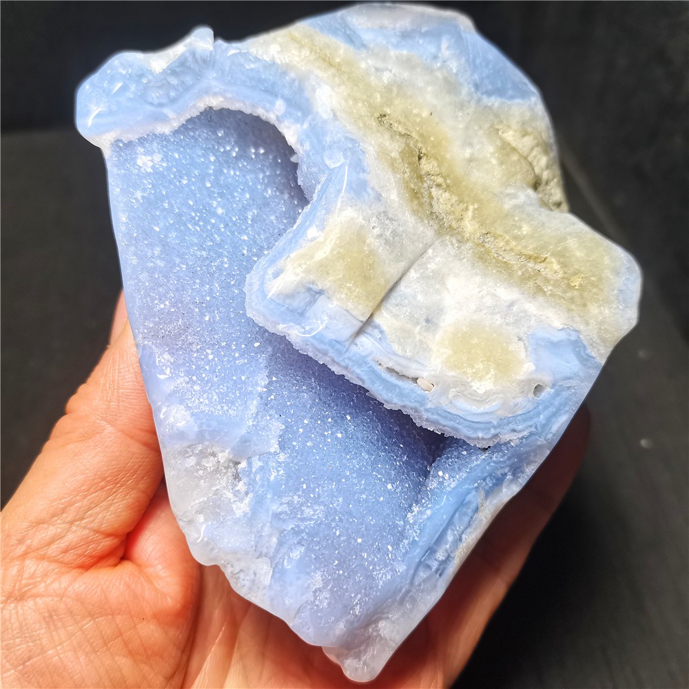 RARE 393.2g Natural Argentine Blue Agate Stone Geode Healing R2136