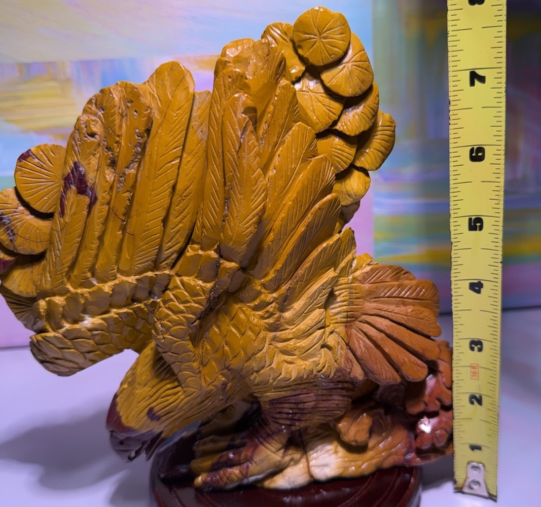 Carved stone Eagle Bird Figurine Sculpture on Base, Approx 6in W x 8in T
