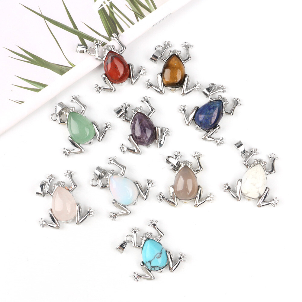 1pc Crystal Bead Frog Pendants Quartz Stone Chakra Energy Reiki Healing Amulet